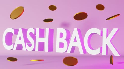 Cash back banner with floating golden coins 3D animation purple neon light Money saving wealth 4K