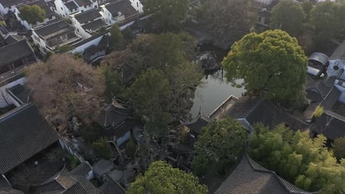 Aerial View of Urban Ancient Architecture and Street View Suzhou City Jiangsu Province China