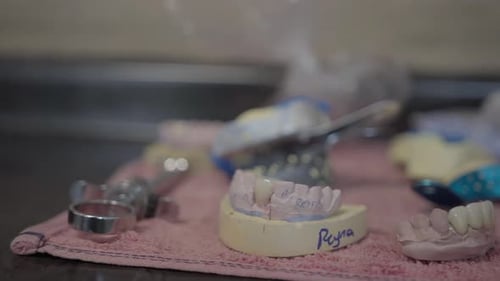 Dental Mold Models and Tools on Pink Towel