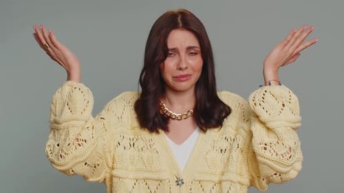 Confused Woman Feeling Embarrassed About Ambiguous Question Having Doubts No Idea Clueless Uncertain