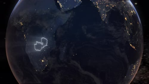 Realistic Earth Orbit and Zoom Glowing Borders Zambia