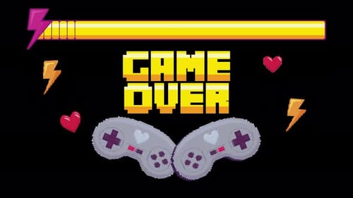 Game over, video game control animation 4k on alpha channel