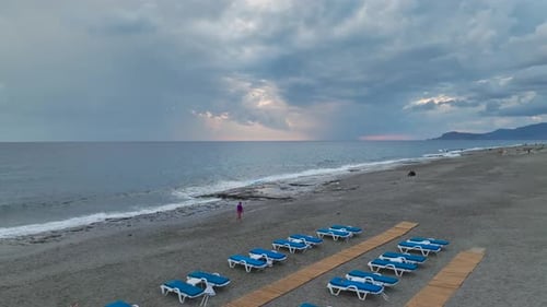 Aerial View Mediterranean Dusk in Blue Clouds Gather at Sunset