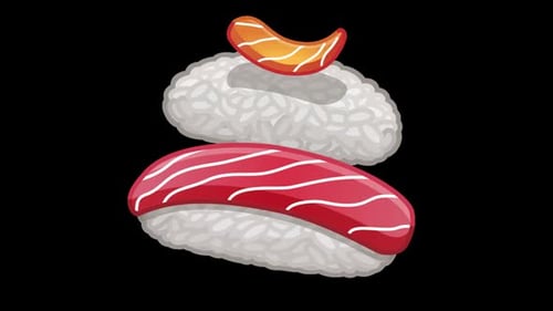 Animated Sushi Assembly with Tuna and Salmon