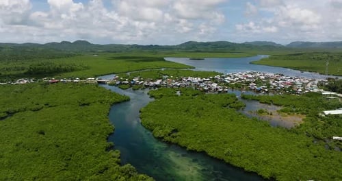 Coastal Village Surrounded By Mangroves and Waterways Siargao Philippines