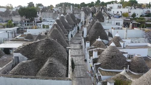 Beautiful Aerial View of Rione Monti (Trulli Zone) in Alberobello, Bari, Italy