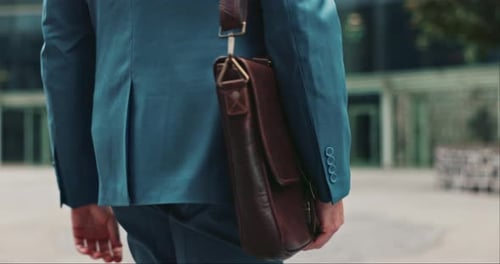 Business, person and city walking with bag on career morning commute as corporate professional