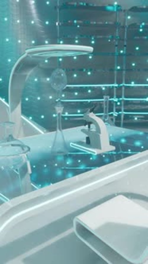 A Futuristic Laboratory Room with a Sleek Bed and Futuristic Chair