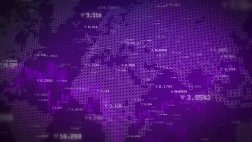 Digital animation of stock market price changes. world map animation 4k resolution V4