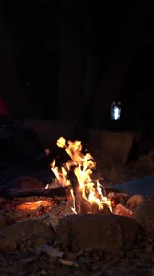 Gros plan d'un feu de joie en feu la nuit