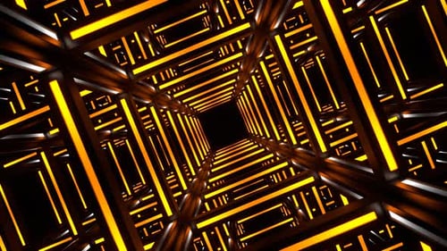 Orange und weiße Bewegung durch Neonrahmen-Hintergrund VJ Loop in 4K