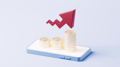 Animated Mobile Financial Growth with Rising Coins and Arrow