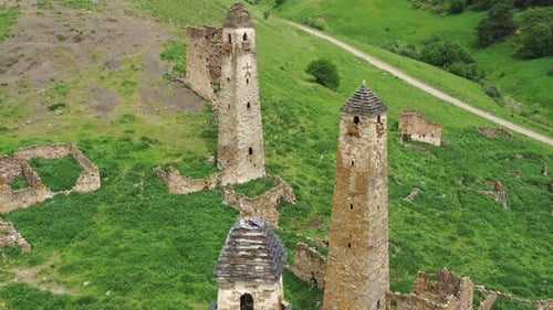 Medieval tower complex in mountains