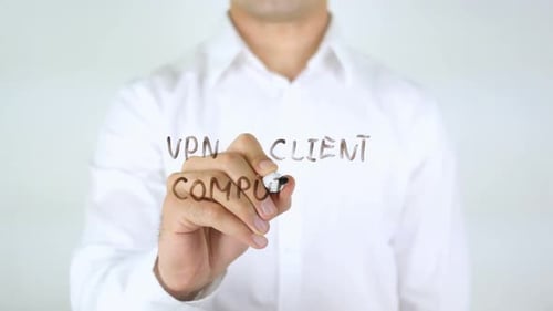 VPN Client Computer Man Writing on Glass