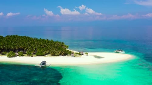 Island with a Tropical Beach and Turquoise Lagoons Tropical Island on a Coral Reef Top View