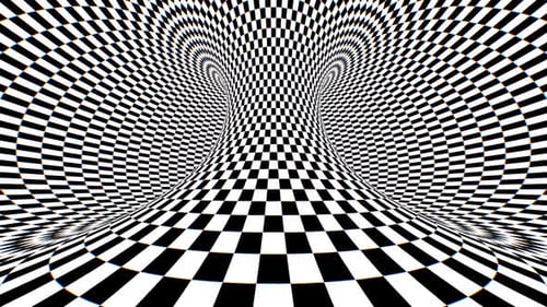 Hypnotic Black and White Checkerboard Tunnel Loop Background