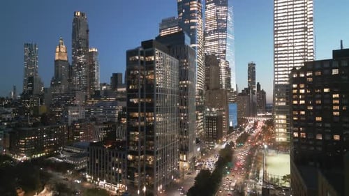Manhattan Night City Twilight in Manhattan NYC Aerial View New York City on Sunset Illuminated