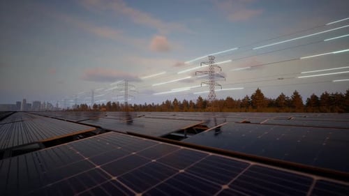 Clean Energy Solar Farm with Animated Electric Grid