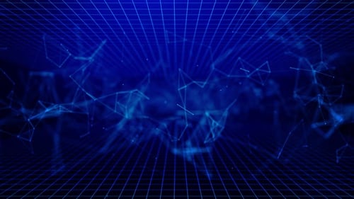 Abstract Blue Plexus Digital Color Wave Triangulation Shapes on Digital Wave Flowing Particles