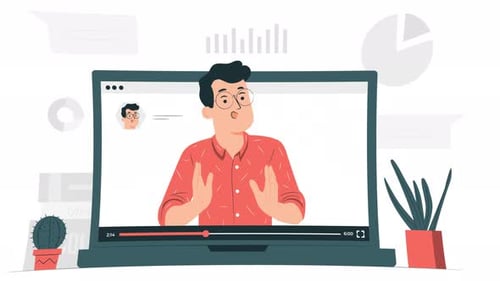 Animated Teacher Presentation on Laptop Screen