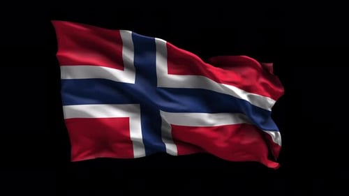 Realistic Norway Flag Waving on Black Background