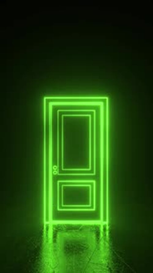 Neon Glowing Door Opening and Abstract Tunnel Portal Animation