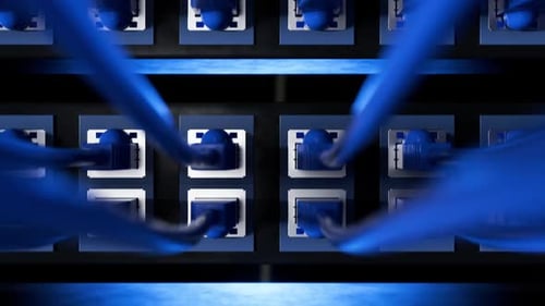 Seamless animation. Close-up of a modern internet switch with connected Ethernet cables.