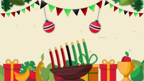 Seamless Kwanzaa Celebration Background with Traditional Symbols Loop