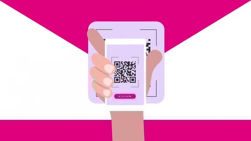 Animated Hand Holding Smartphone Scanning QR Code