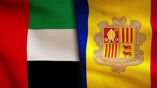 United Arab Emirates and Andorra Flags Waving Loop