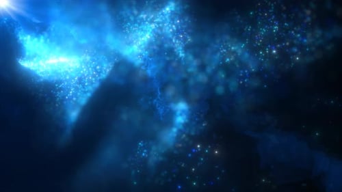 Abstract Blue Sparkling Particles Cosmic Light Flow