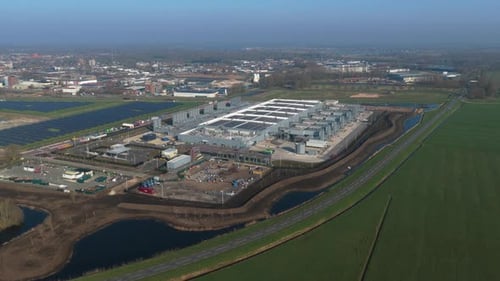 Aerial view of a modern cloud data center in winschoten, netherlands