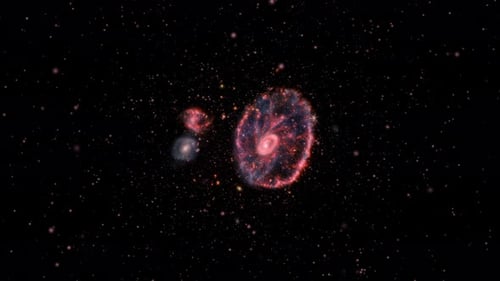Wide-field view of Cartwheel Galaxy in the constellation of Sculptor. Zooming into the Cartwheel Gal