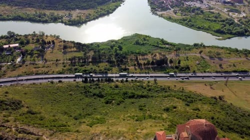 Stunning aerial shot: Jvari Monastery, near Mtskheta, Georgia