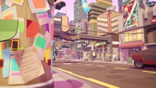 Low Poly Futuristic Cityscape with Flying Cars