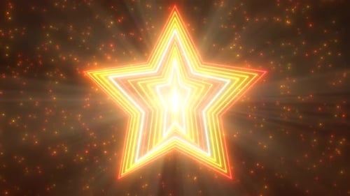 Glowing Neon Star Animation with Sparkling Particle Background