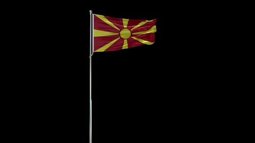 North Macedonia Flag Waving on a Pole