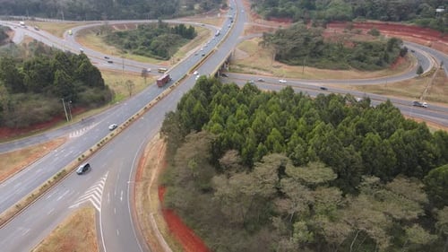 Highway exit on cloverleaf interchange on Nairobi Bypass Kenya, aerial