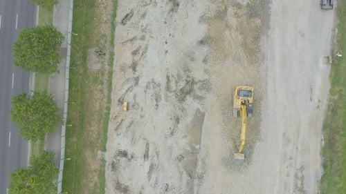 Aerial View of Construction Site Tractors