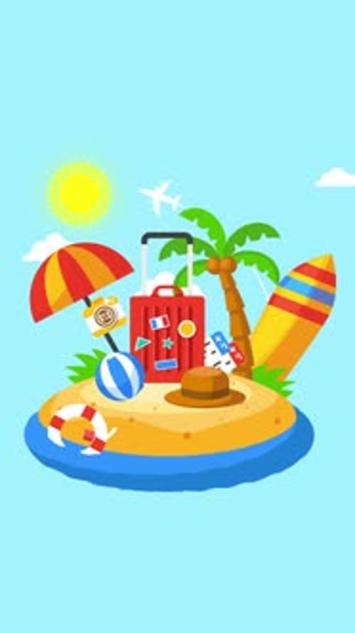 Animated Flat Design Tropical Island Travel Scene