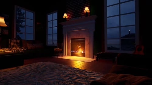 Cozy Rainy Evening by the Fireplace with Lighthouse View