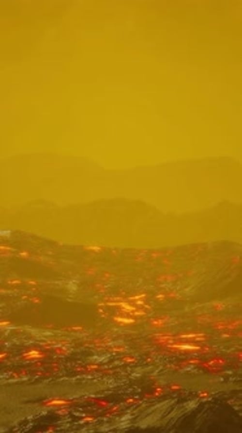 Lava Field Under Sunset Clouds on Background
