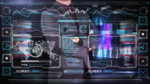 Futuristic Digital HUD Interface with Advanced Data Visualization