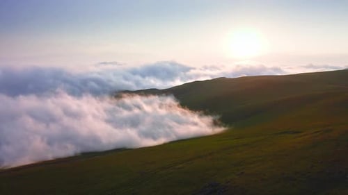 Sunset Over Dense Cloud-Shrouded Mountain Valley In Highlands Of Adjara, Georgia