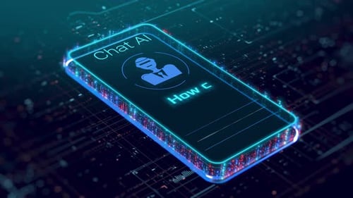 Animated AI Assistant Interface on Glowing Smartphone