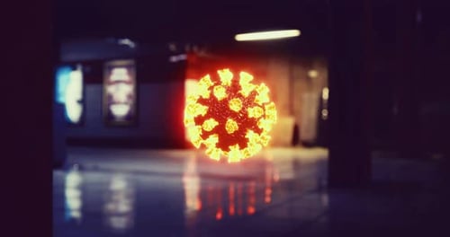 Illumination of a Virus Symbolizing Resilience in a Dark Urban Space
