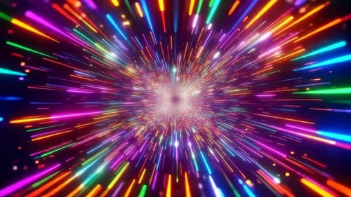 Une lumière au néon arc-en-ciel vibrante diffuse un mouvement de tunnel Hyperdrive