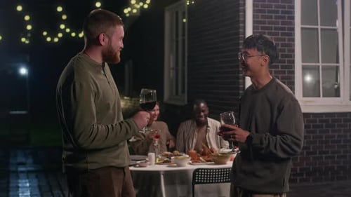 Friends Clinking Glasses at an Outdoor Dinner Party
