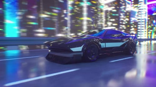Retro Futuristic Car City Road Driving Loop