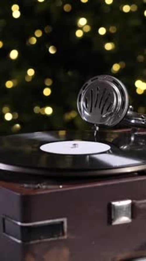 Antique Record Player With Christmas Tree Lights
